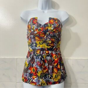 Porridge Anthropologie 2 Floral Corset Bustier Romantic Cotton Peplum Top